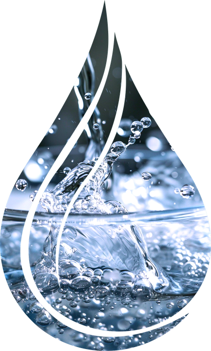 Water droplet illustration with a detailed water scene inside.