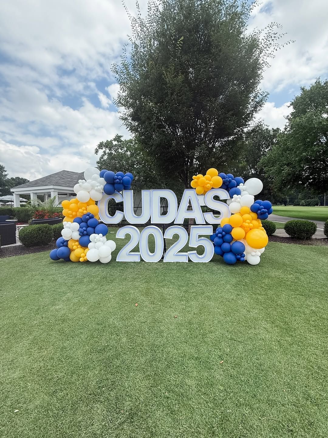 A large display reading 