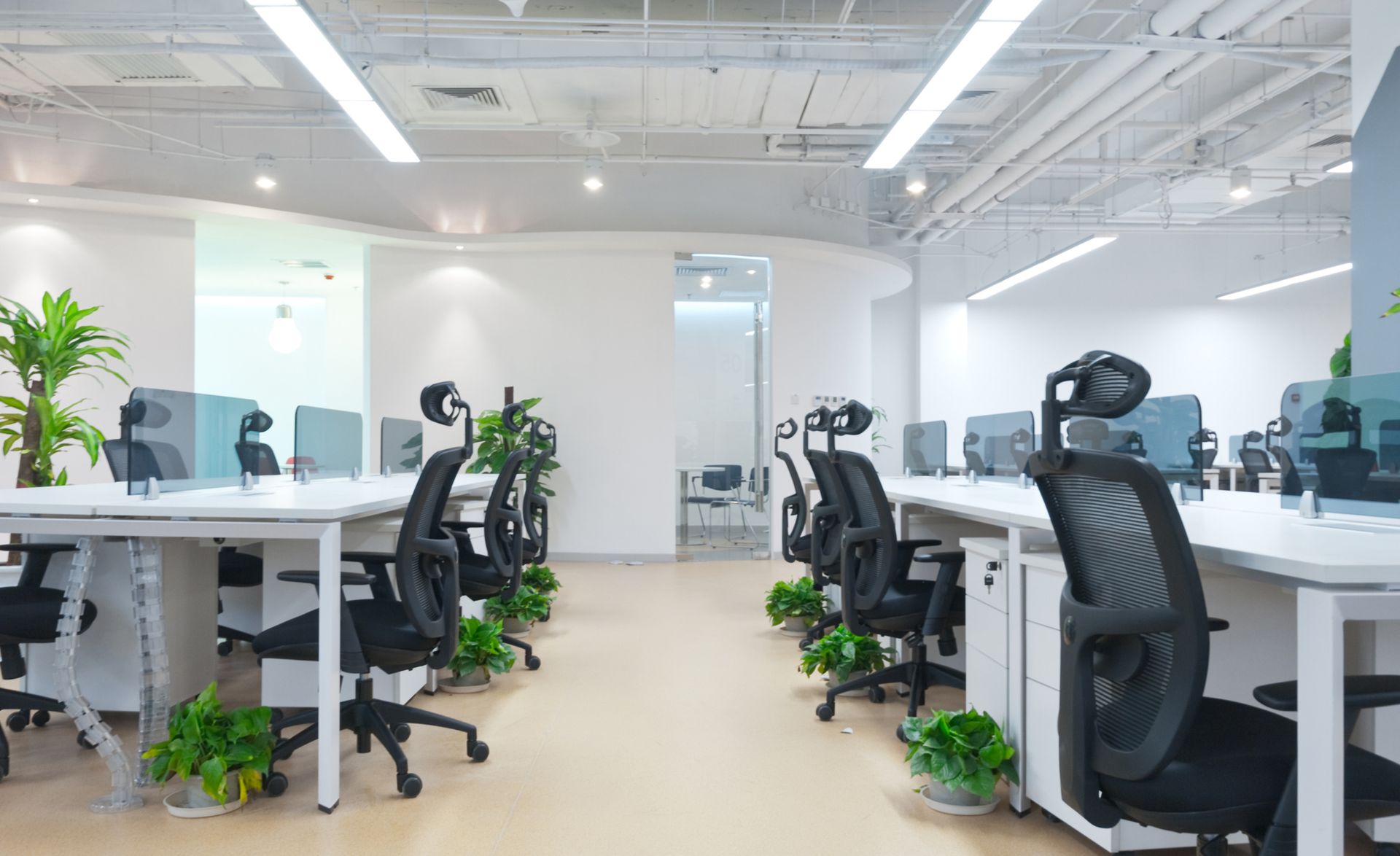 Modern office interior featuring natural daylight and sleek, functional design elements. Modern office interior featuring natural daylight and sleek, functional design elements.