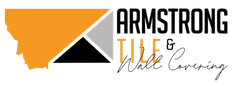 Logo for Armstrong Tile & Wall Covering, featuring a gold state of Montana shape.