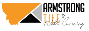 Logo for Armstrong Tile & Wall Covering, featuring a gold state of Montana shape.