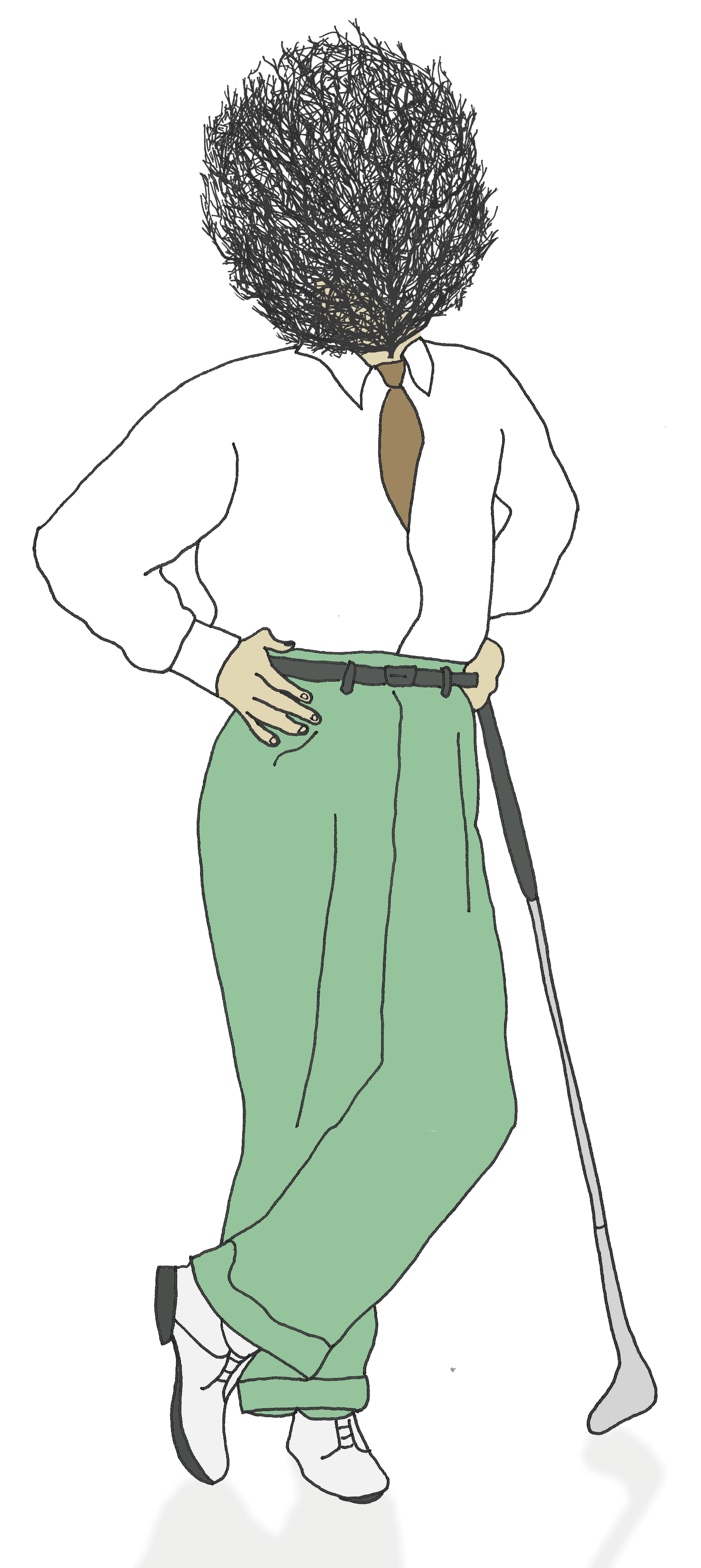 A drawing of a person holding a golf club