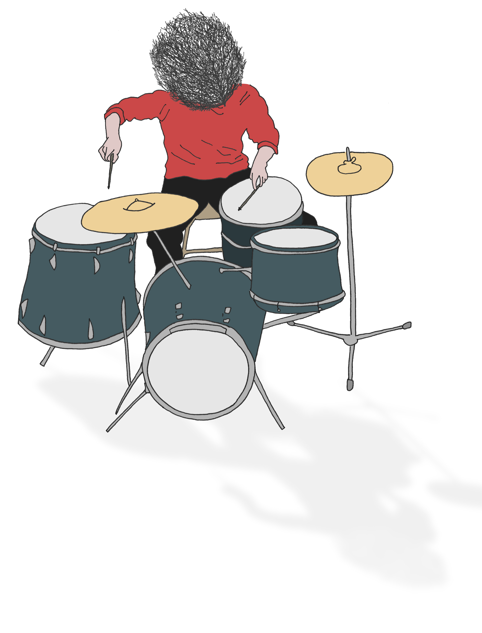 A cartoon drawing of a person playing drums