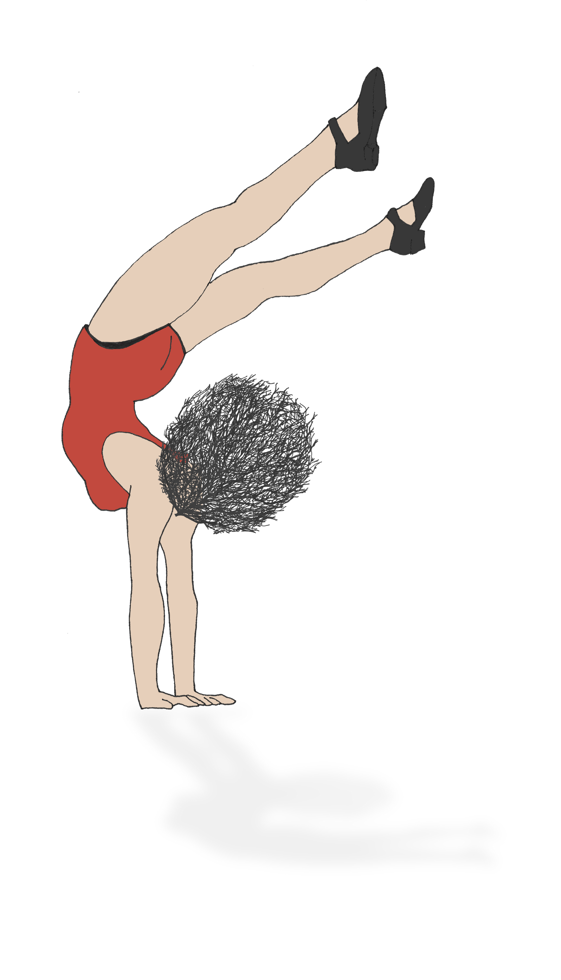 A cartoon of a girl doing a handstand on a white background.