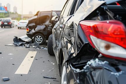Two cars are involved in a car accident on the road.