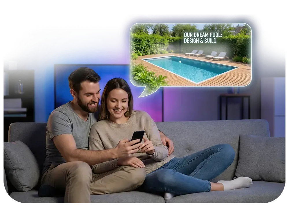 Family building and pricing out their custom swimming pool right on their phone with Modul Pools.