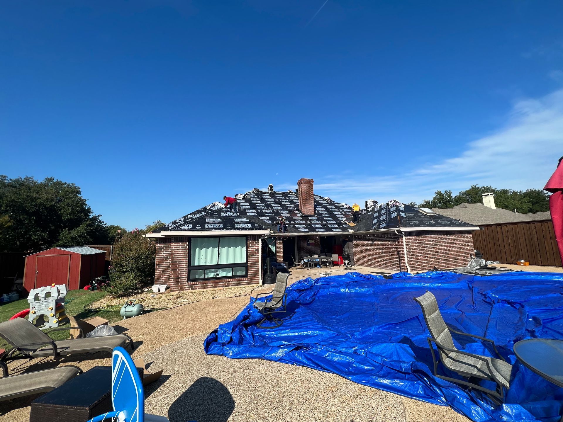 care taken to keep nails out of swimming pool during roof replacement