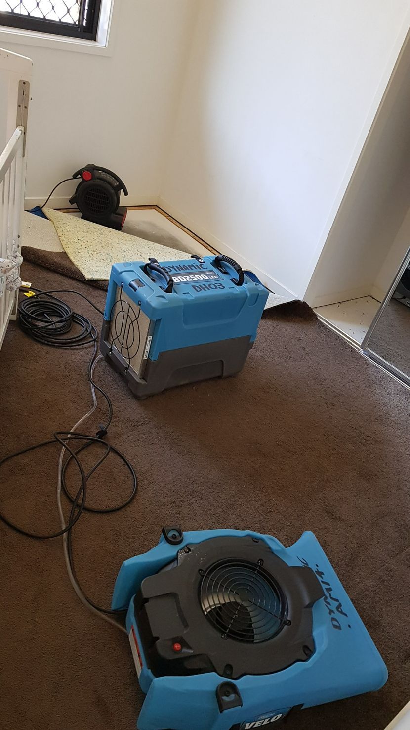 A Blue Box is Sitting on the Floor Next to a Fan — Dynamic Services in Gladstone, QLD