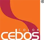 Logo di Cebos Colore: quadrato arancione con swoosh rosso e testo bianco.