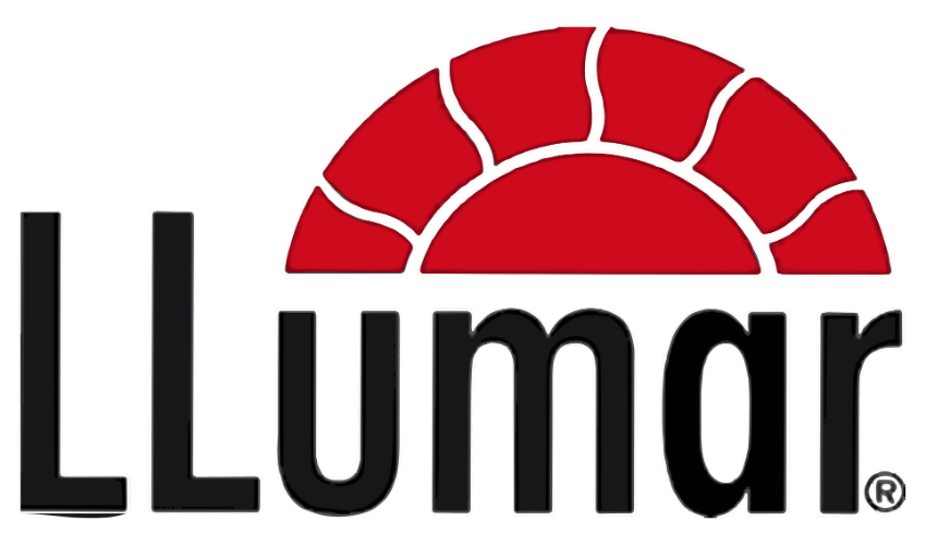 LLumar logo with red sun-like design above black text.