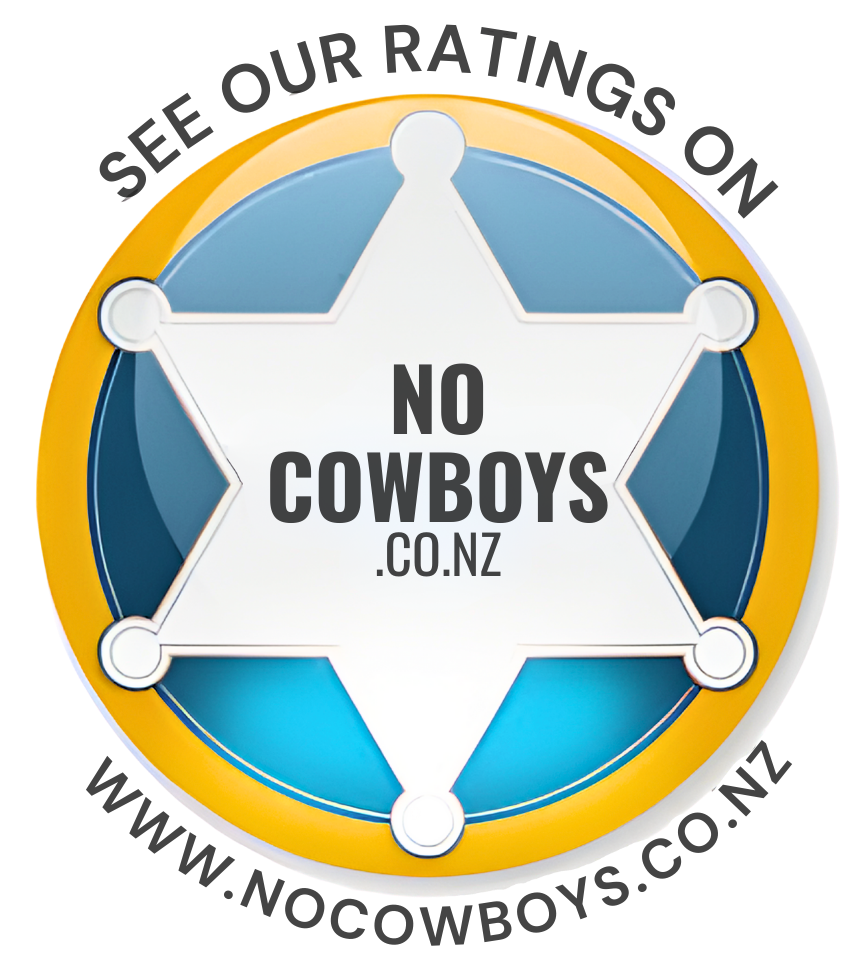 No Cowboys.co.nz rating badge: white star on blue circle, yellow border, text 