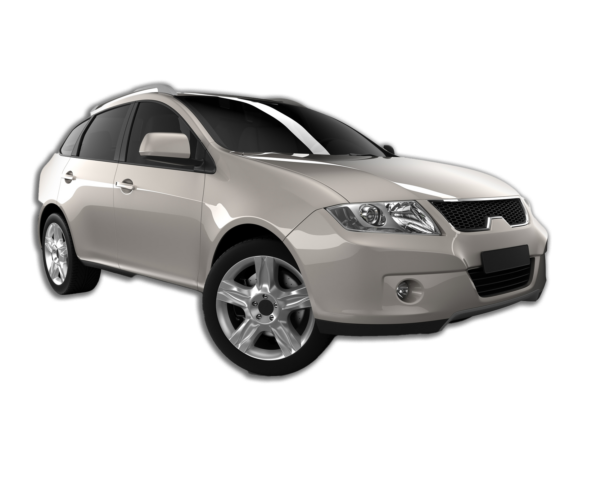 A silver car is shown on a white background. A silver car is shown on a white background.