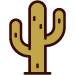 Cactus with a tall central stalk and two arm-like side branches; light brown with dark brown outlines.