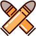 Two crossed bullets, orange casings, gray tips.