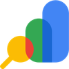 Google Analytics logo, featuring a magnifying glass overlapping colored bar graphs.