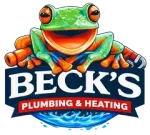 Beck’s Plumbing & Heating logo with a colorful smiling frog on a pipe