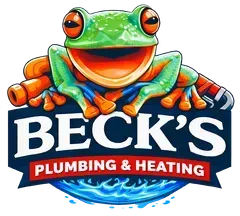 Beck’s Plumbing & Heating logo with a colorful smiling frog on a pipe
