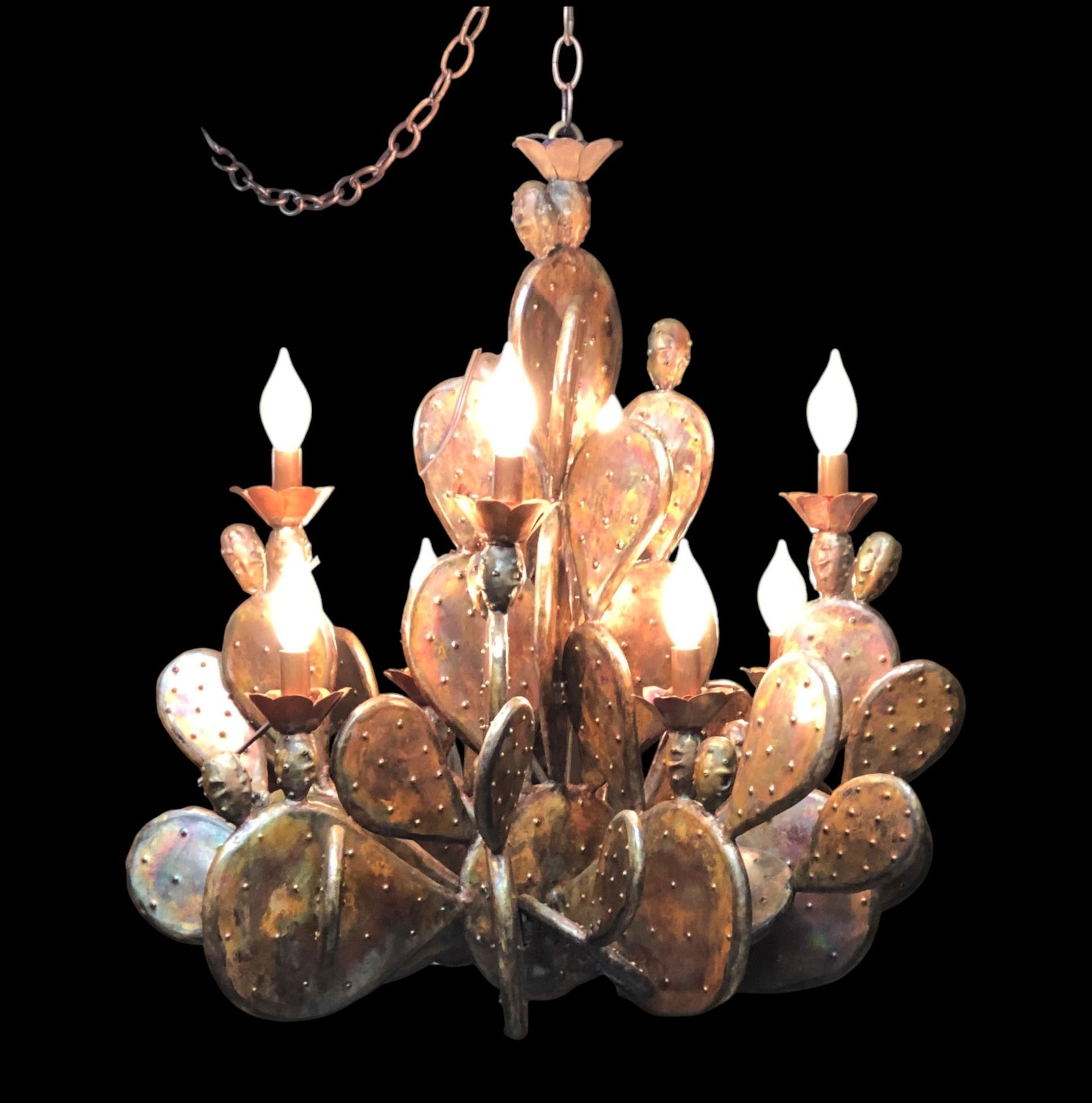 Copper Cactus Chandelier, Natural 8 lights