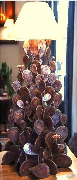 Green Patina Copper Cactus Candelabra