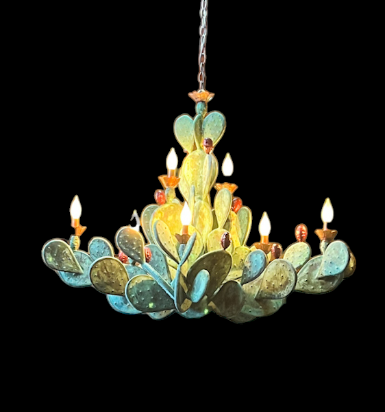 Copper Cactus Oval Chandelier, Green Patina 8 lights