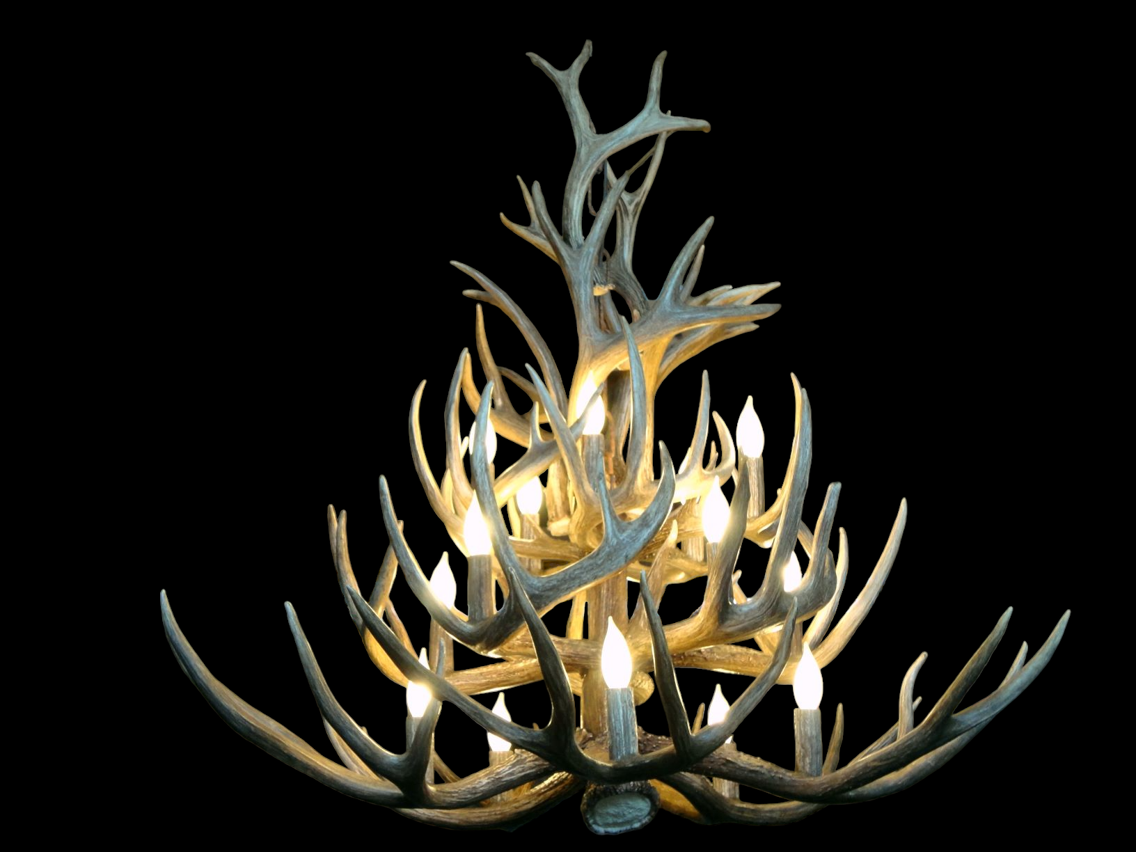Mule Deer and Whitetail Chandelier 3 tier Tall 15 lights