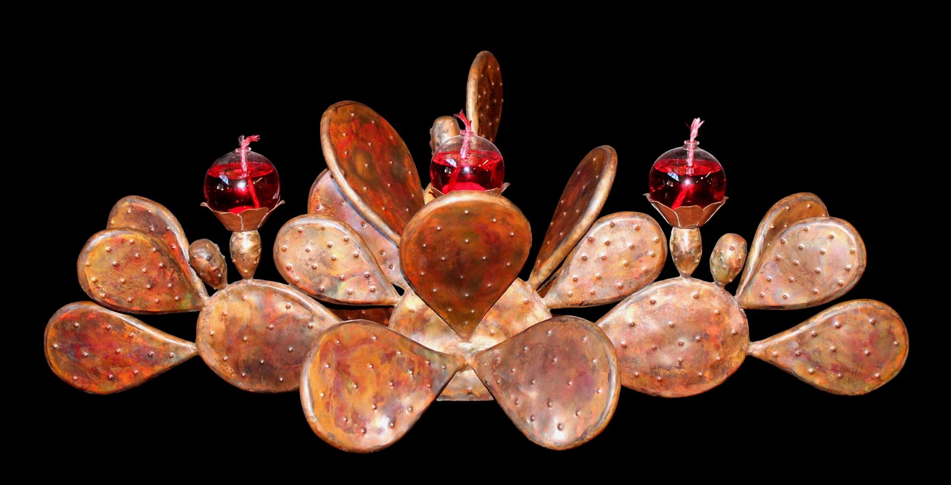 Natural Copper Cactus Candelabra 3 Globes