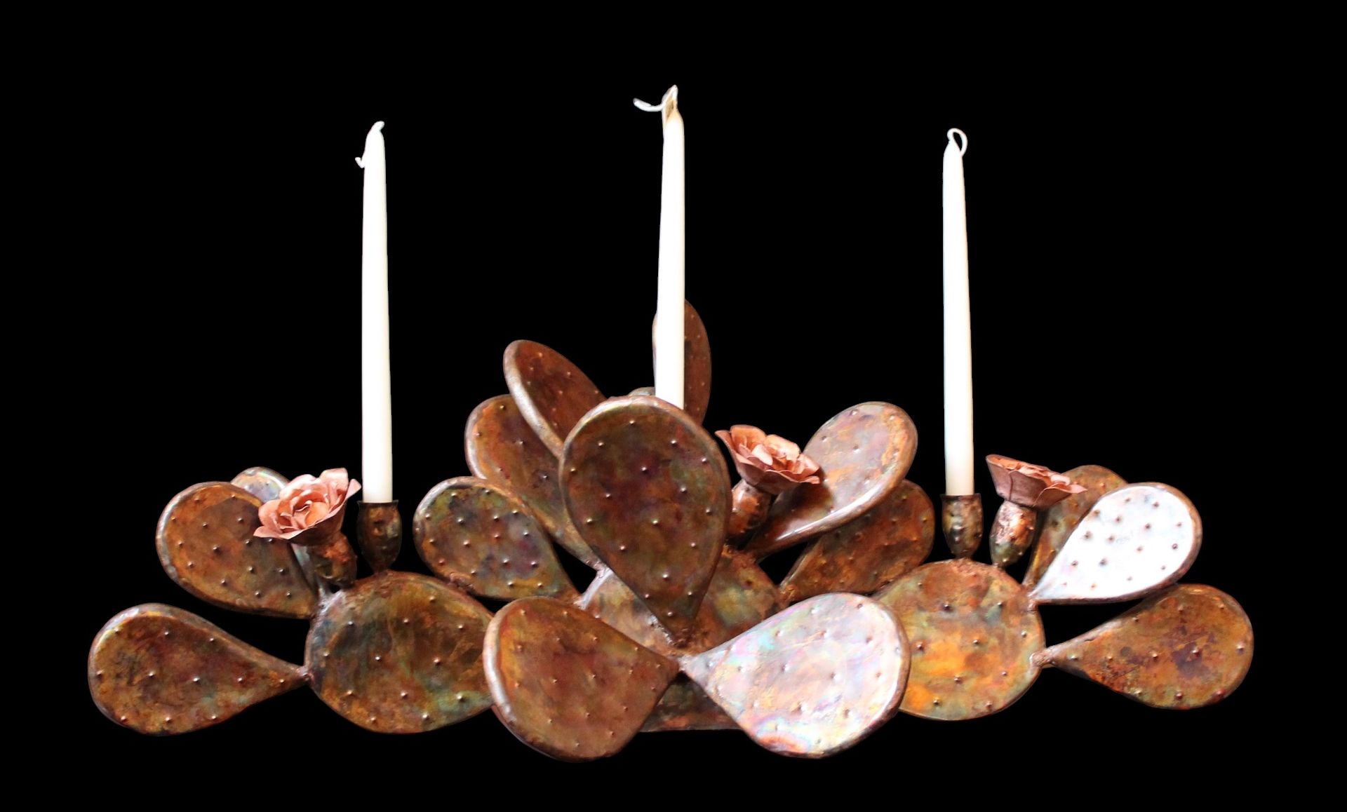 Natural Copper Cactus Candelabra 3 Tapers
