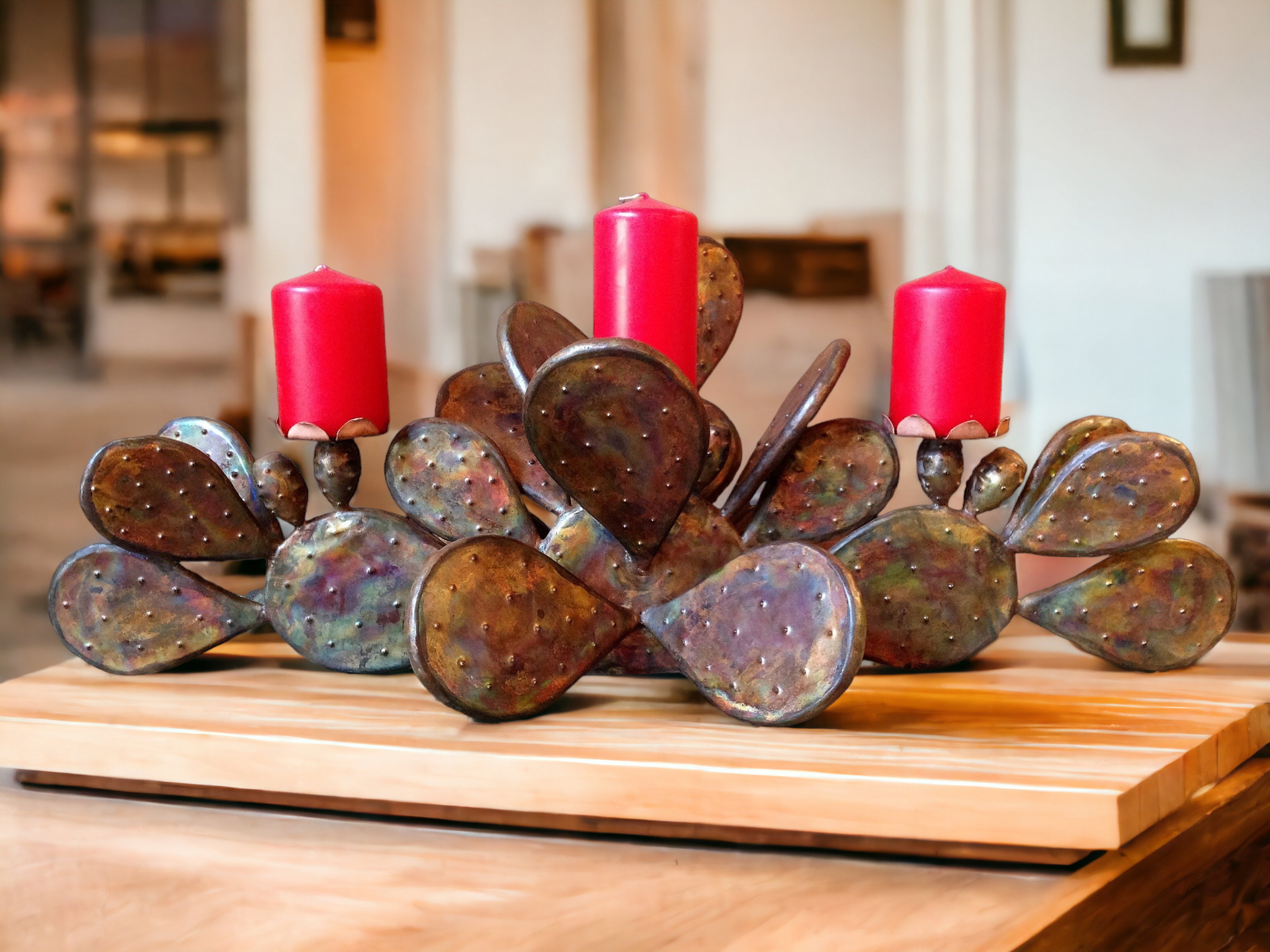 Natural Copper Cactus Candelabra 3 pillars (2)