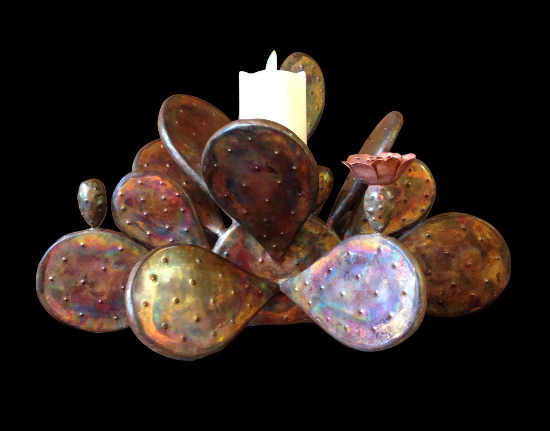 Natural Copper Cactus Candelabra Single Pillar