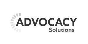 A black and white logo for advocacy solutions.