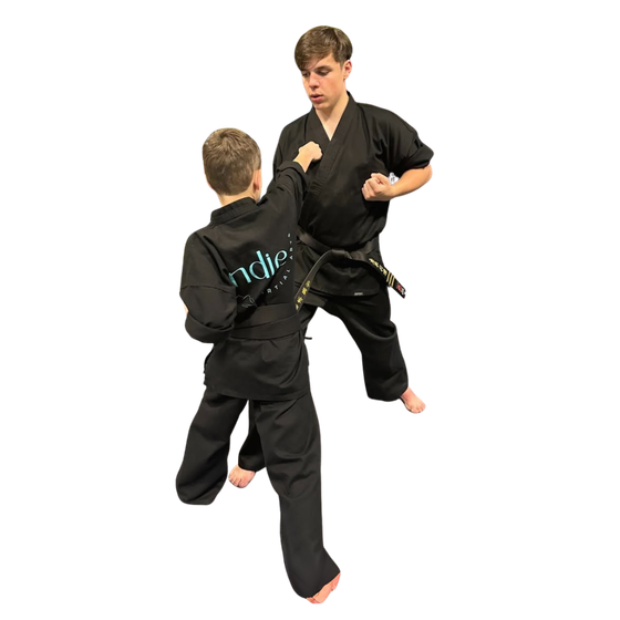 a group of children are practicing martial arts together .