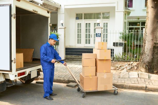 Mover loading cardboard boxes onto a truck