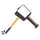 A black and yellow hammer with a yellow handle on a white background.