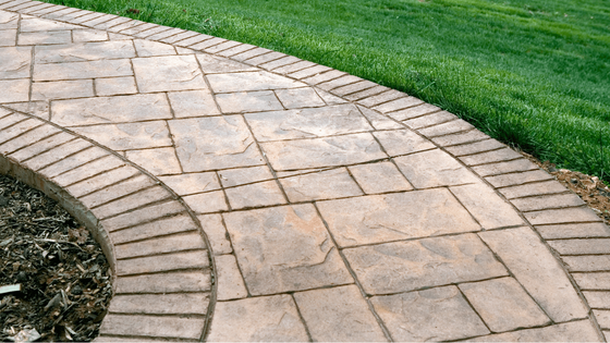 a stamped concrete walkway