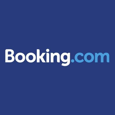 El logotipo de booking.com está sobre un fondo azul.