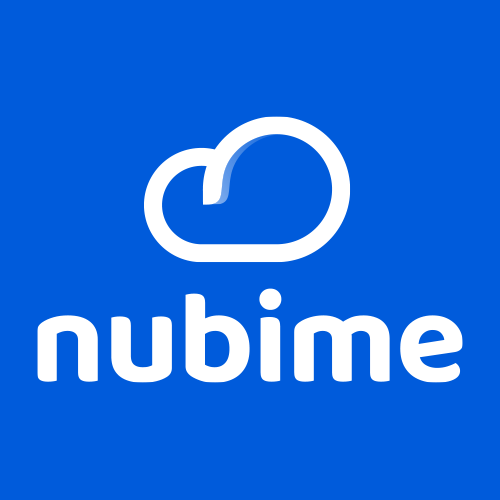 Logotipo de Nubime: icono de nube blanca sobre la palabra 