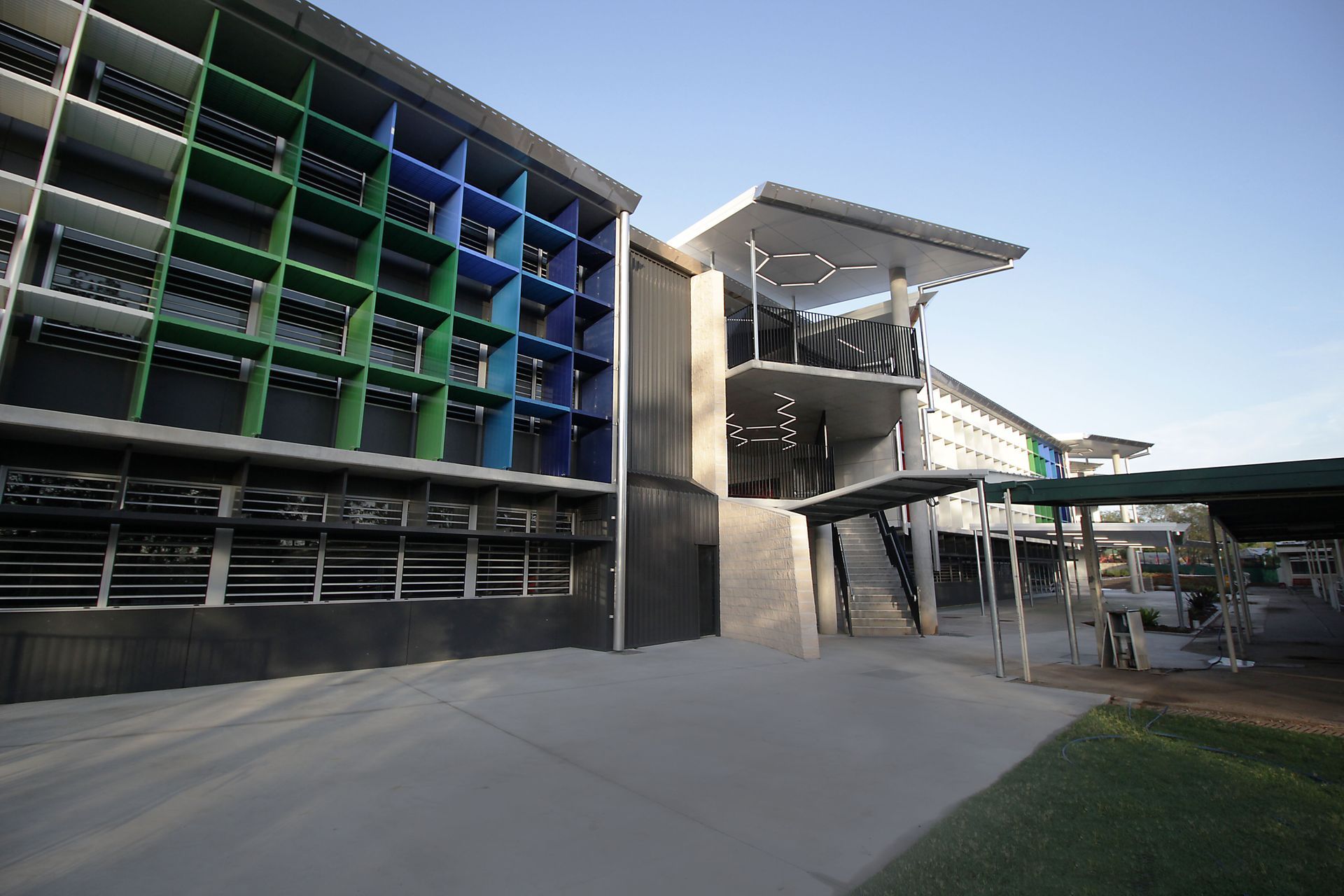 A building with a lot of shelves and stairs