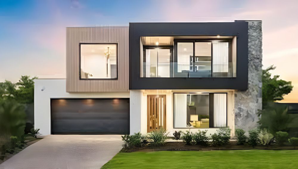 A Modern House With a Lot of Windows and a Garage — Ozi Construction Pty Ltd in Sydney, NSW