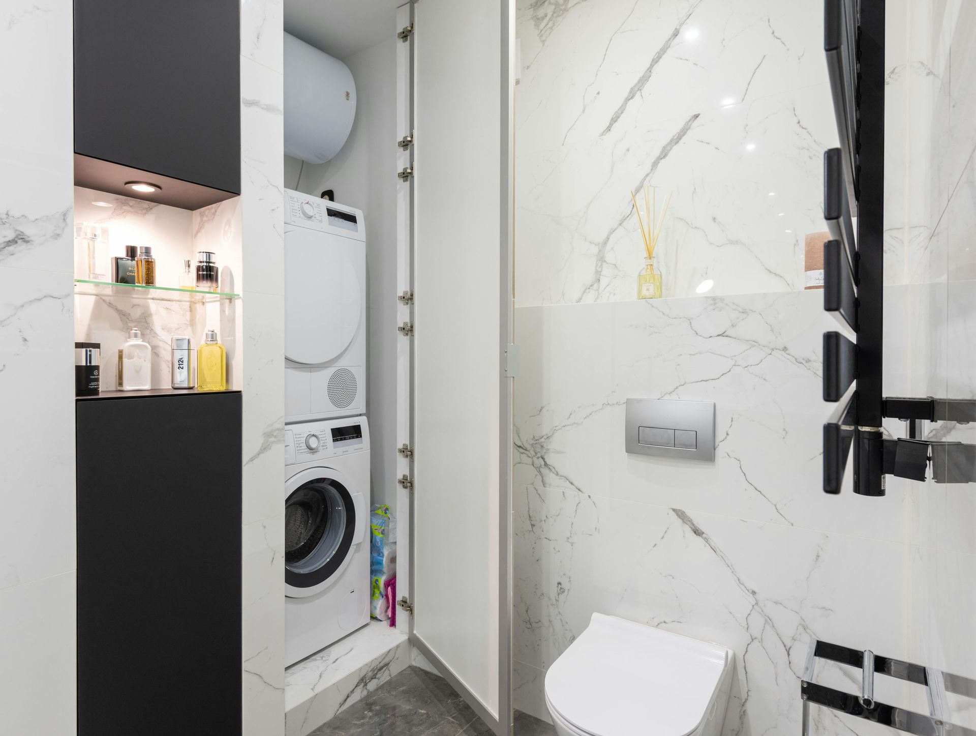 White stone bathroom renovated