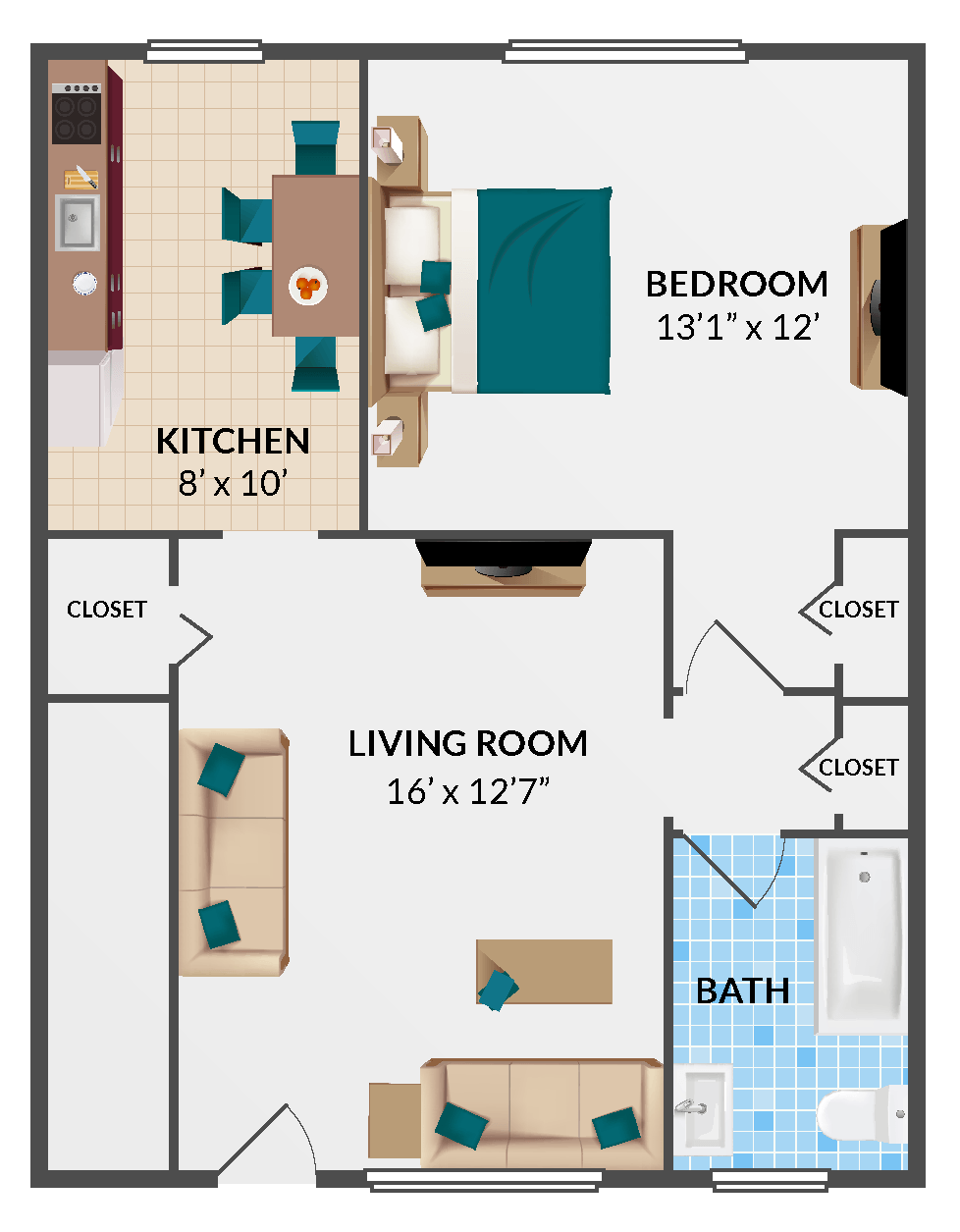 Floor Plan - 1 Bedroom 1 Bathroom