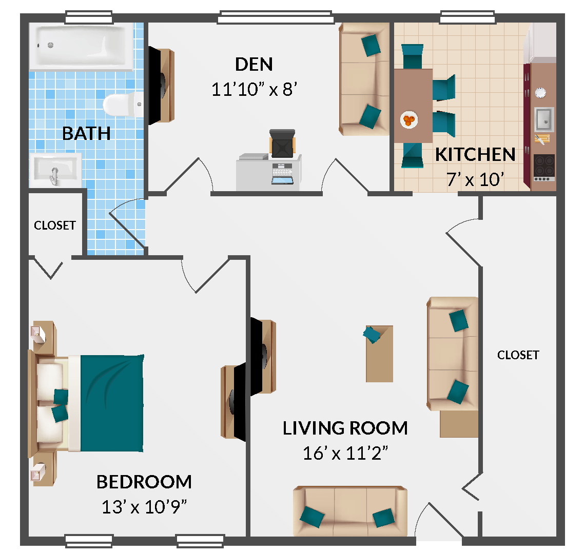 Floor Plan - 1 Bedroom 1 Bathroom