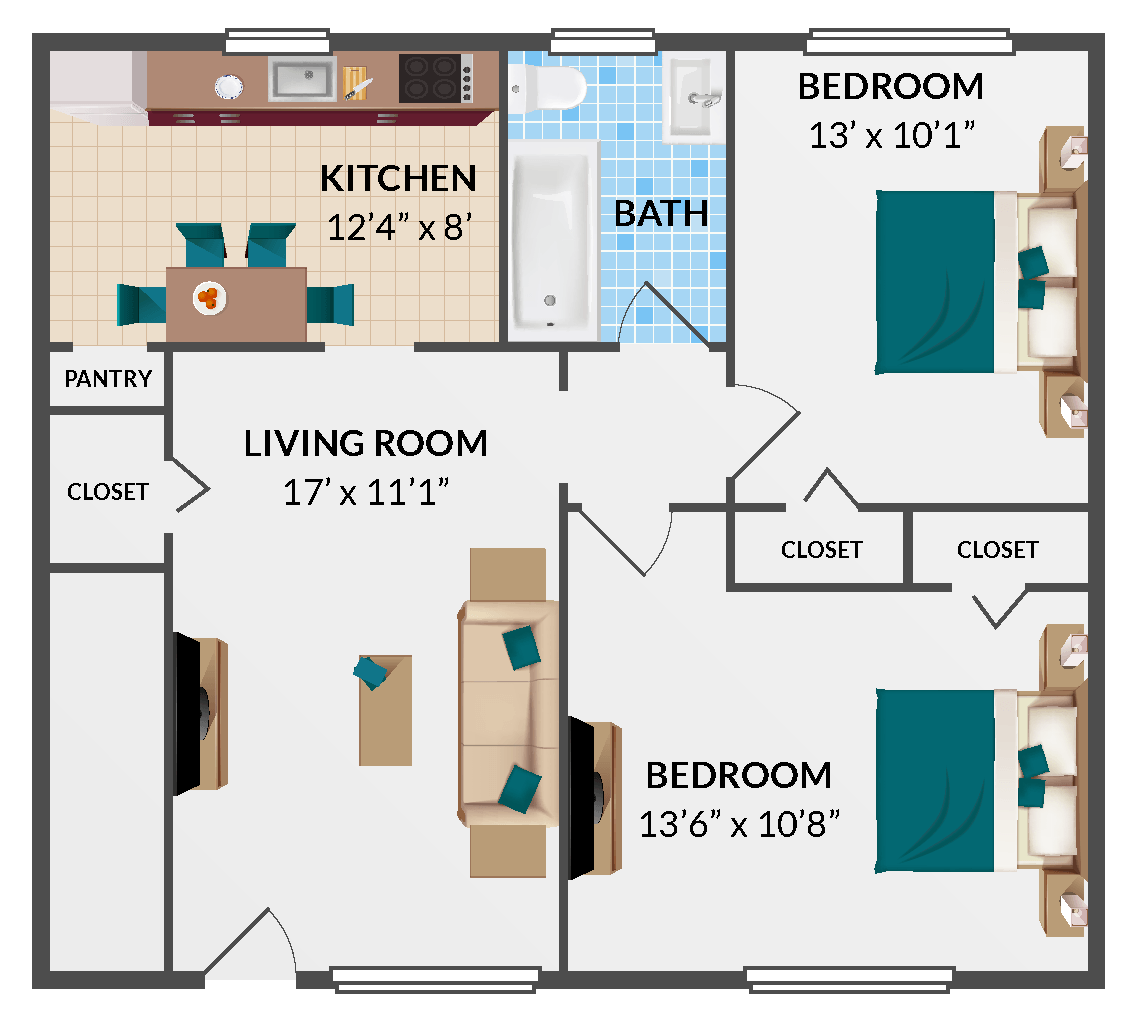Floor Plan - 2 Bedrooms 1 Bathroom