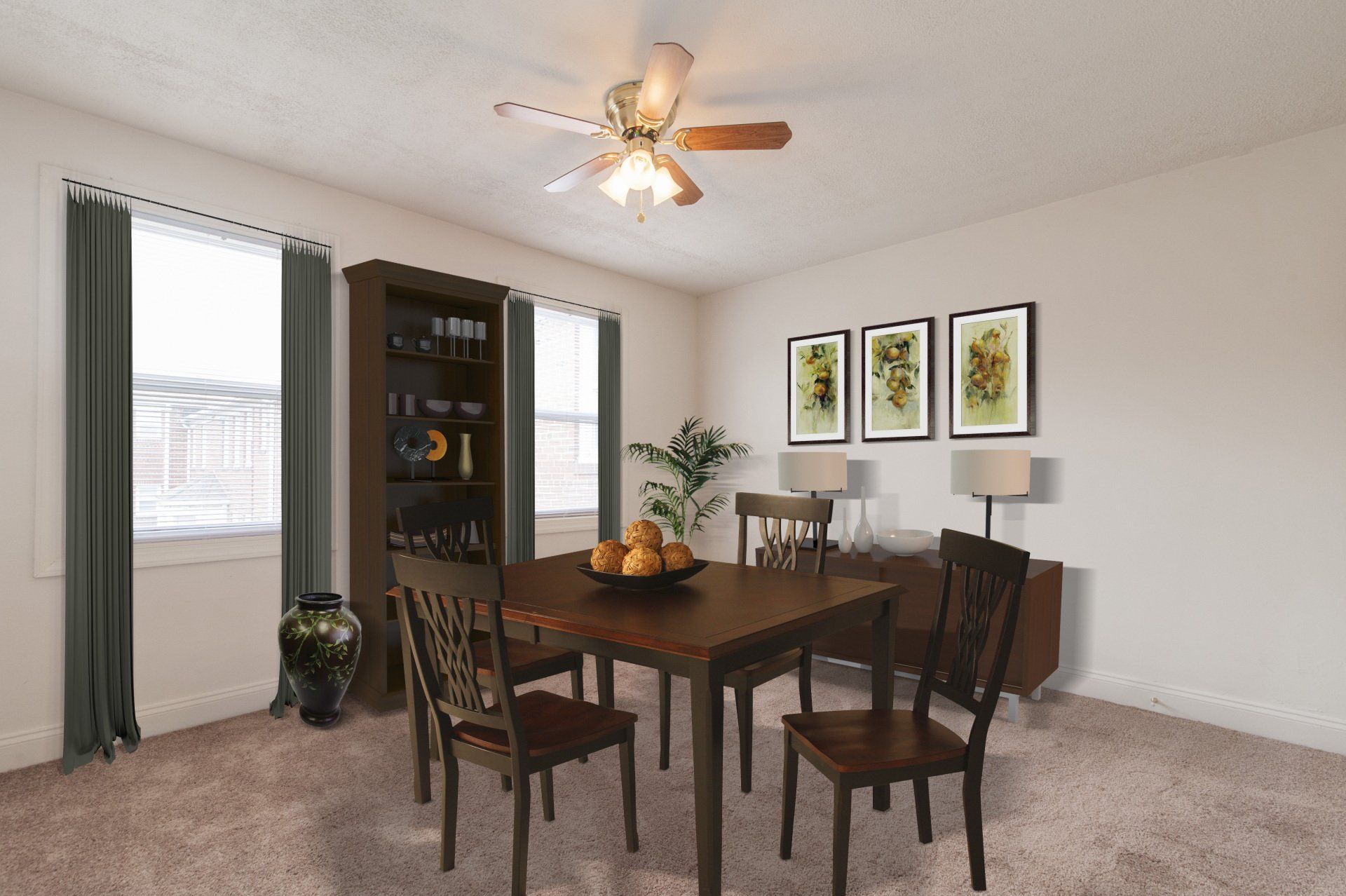 Dining room with ceiling fan