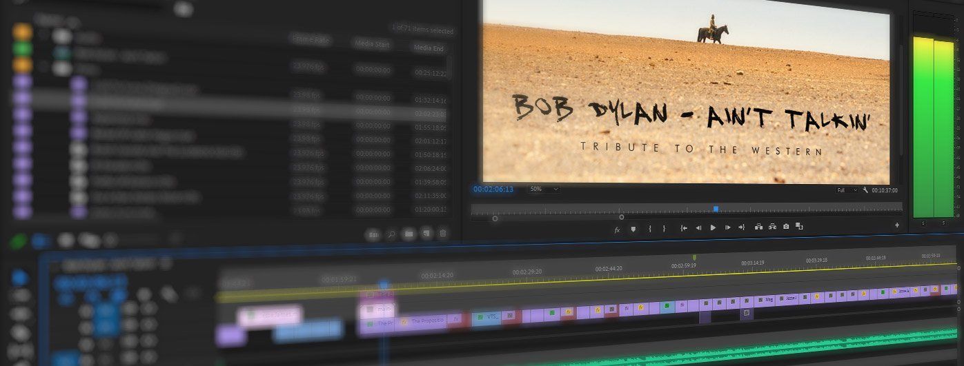 Video editing software interface displaying a Bob Dylan music video.
