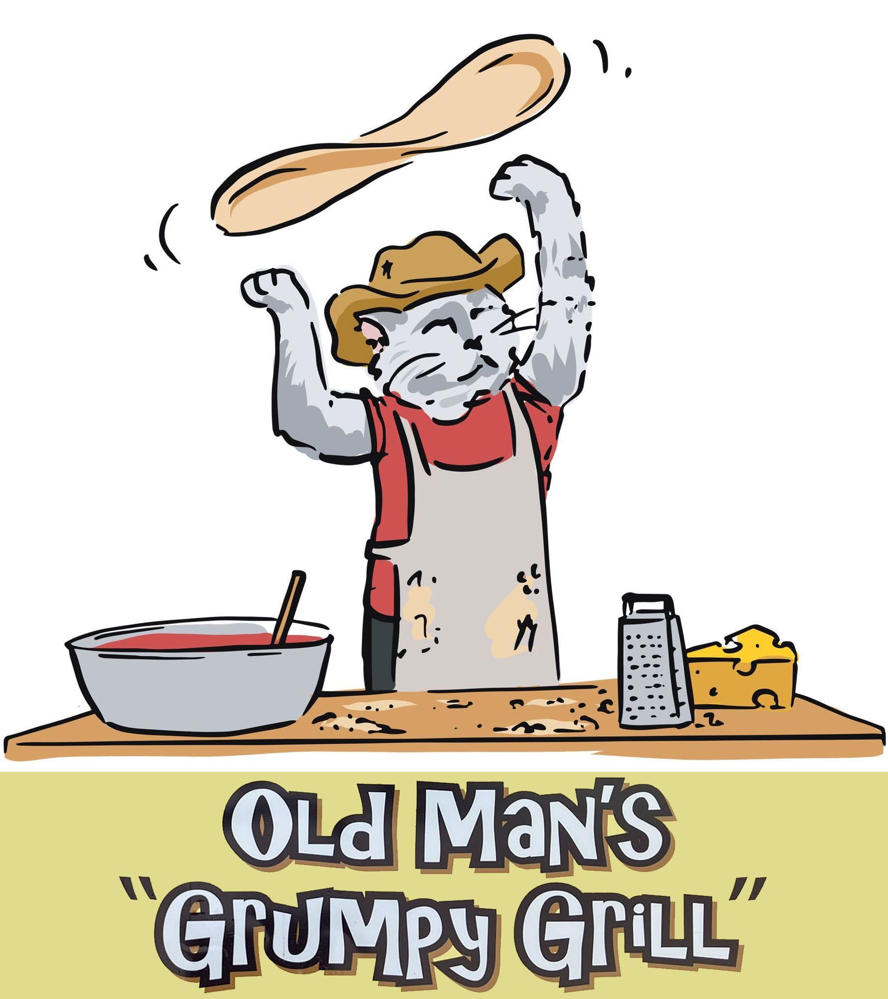 Cat chef tossing pizza dough, wearing apron and cowboy hat. 