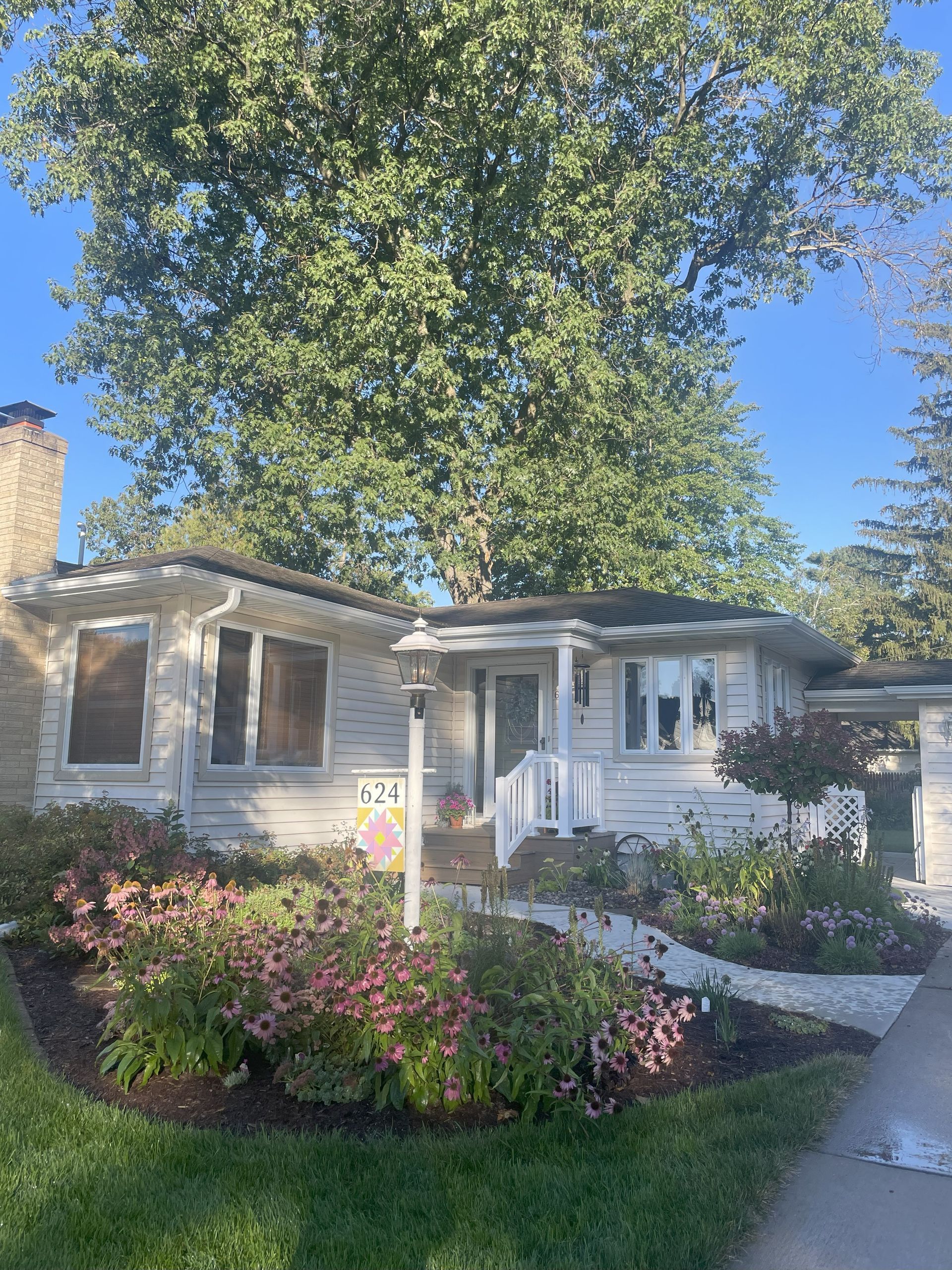 A field of pink and orange flowers surrounded by green leaves.