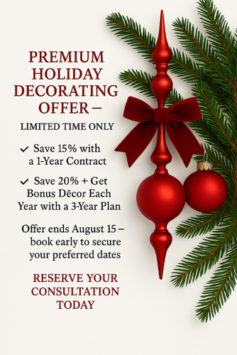 An advertisement for a premium holiday decorating offer