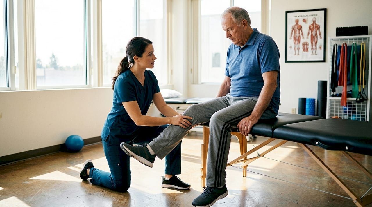 Physical therapist helping patient exercise