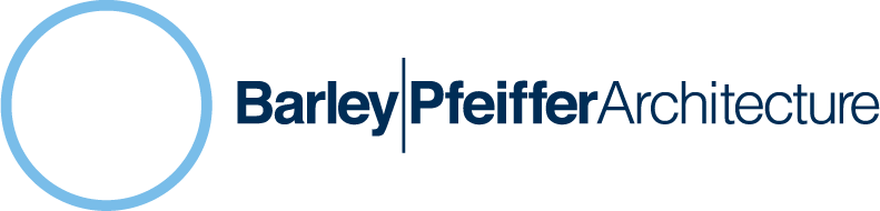Logo: Light blue circle, navy text "Barley Pfeiffer Architecture".