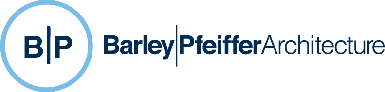Logo: Light blue circle, navy text "Barley Pfeiffer Architecture".